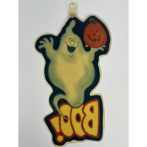 Vintage Halloween Window Decor Suncatcher Ghost Pumpkin BOO Plastic - Picture 3 of 3